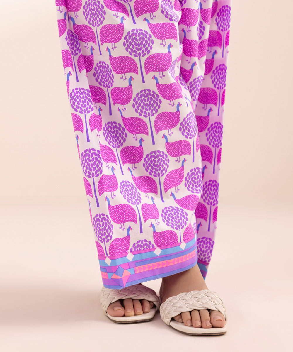 Women's Pret Cambric Purple Printed Shalwar