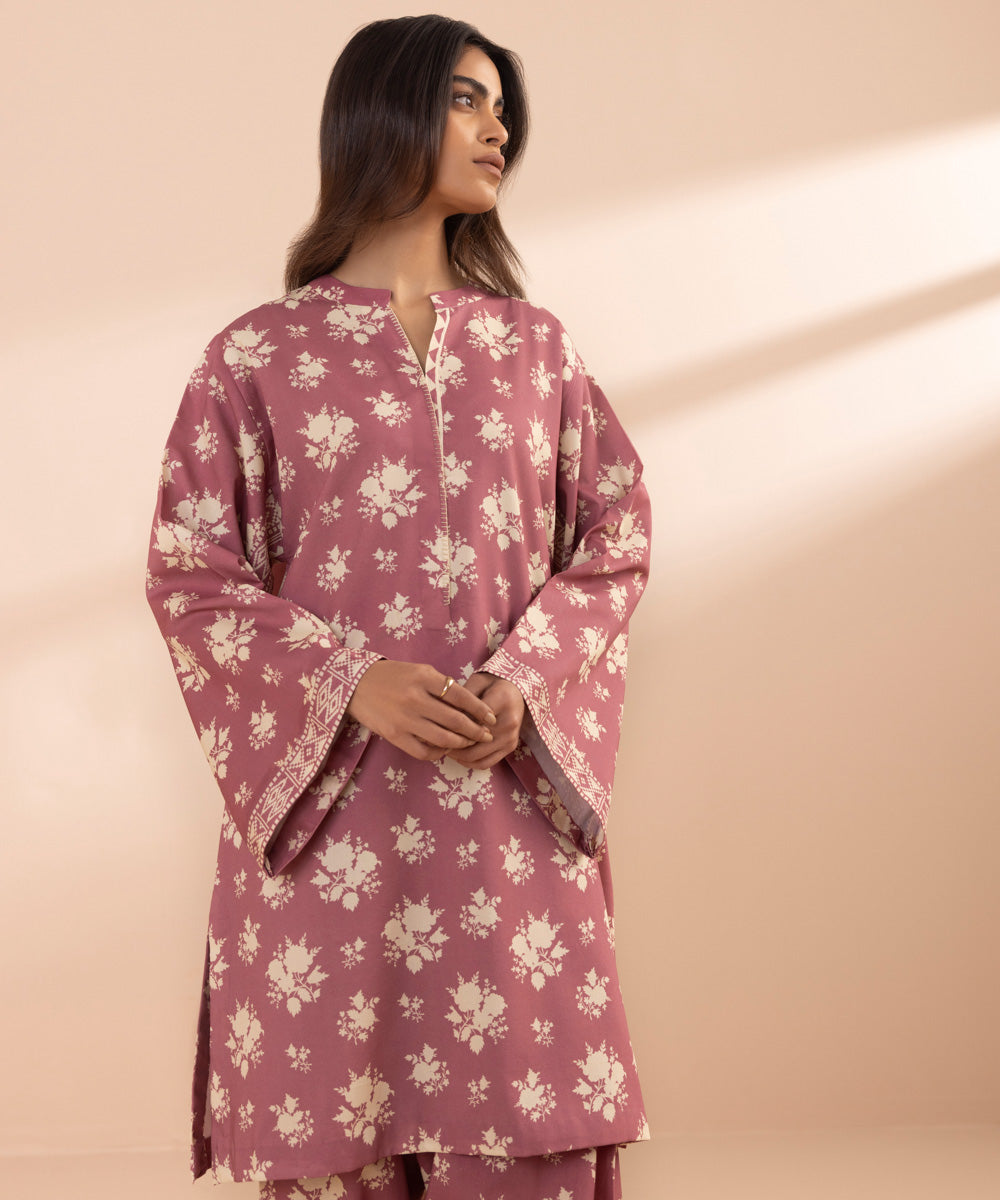 Women's Unstitched Lawn Printed Pink 2 Piece Suit