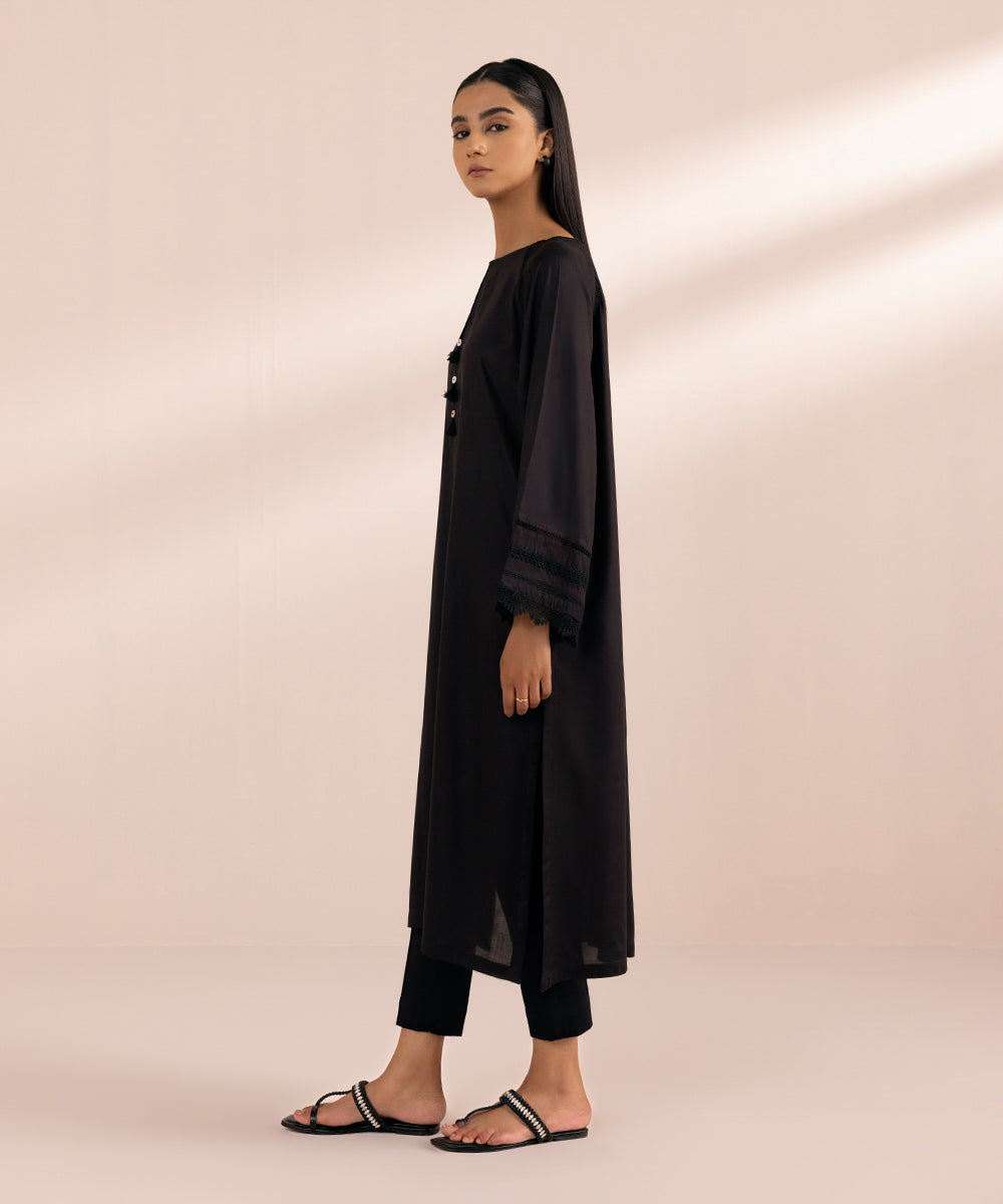 Women's Pret Arabic Lawn Black Solid A-Line Shirt