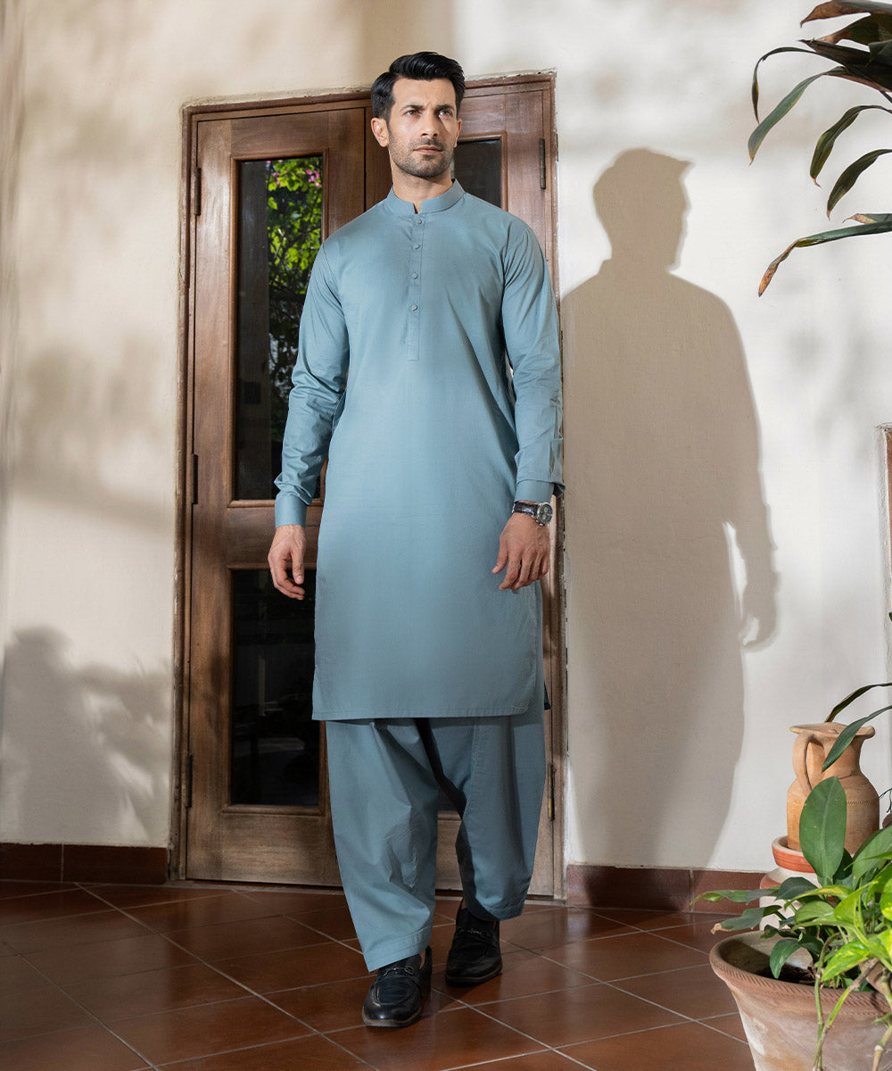 Men's Unstitched Latha Fabric Aqua Blue Full Suit Fabric