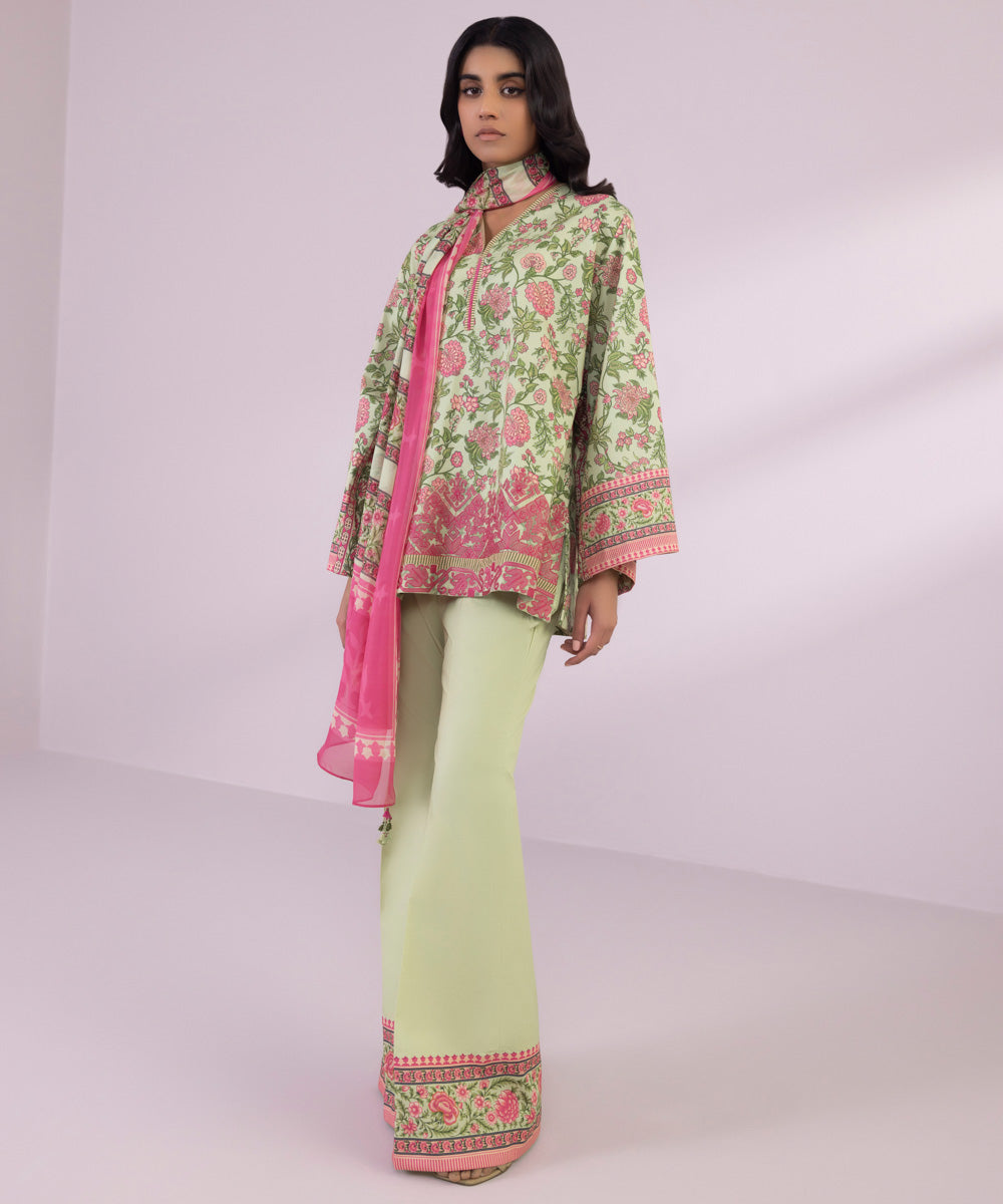 Women's Unstitched Lawn Embroidered Ivory 3 Piece Suit