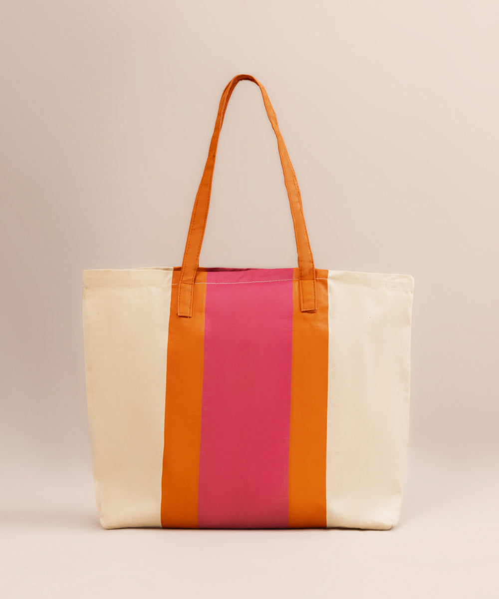 Digitally Printed Orange Cotton Fabric Tote Bag