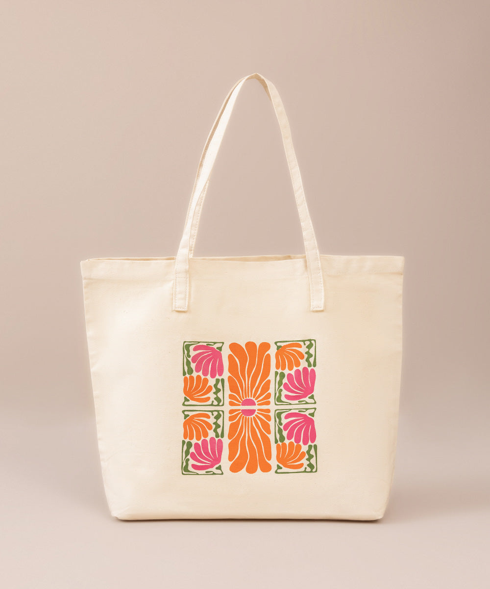 Digitally Printed Beige Cotton Fabric Tote Bag