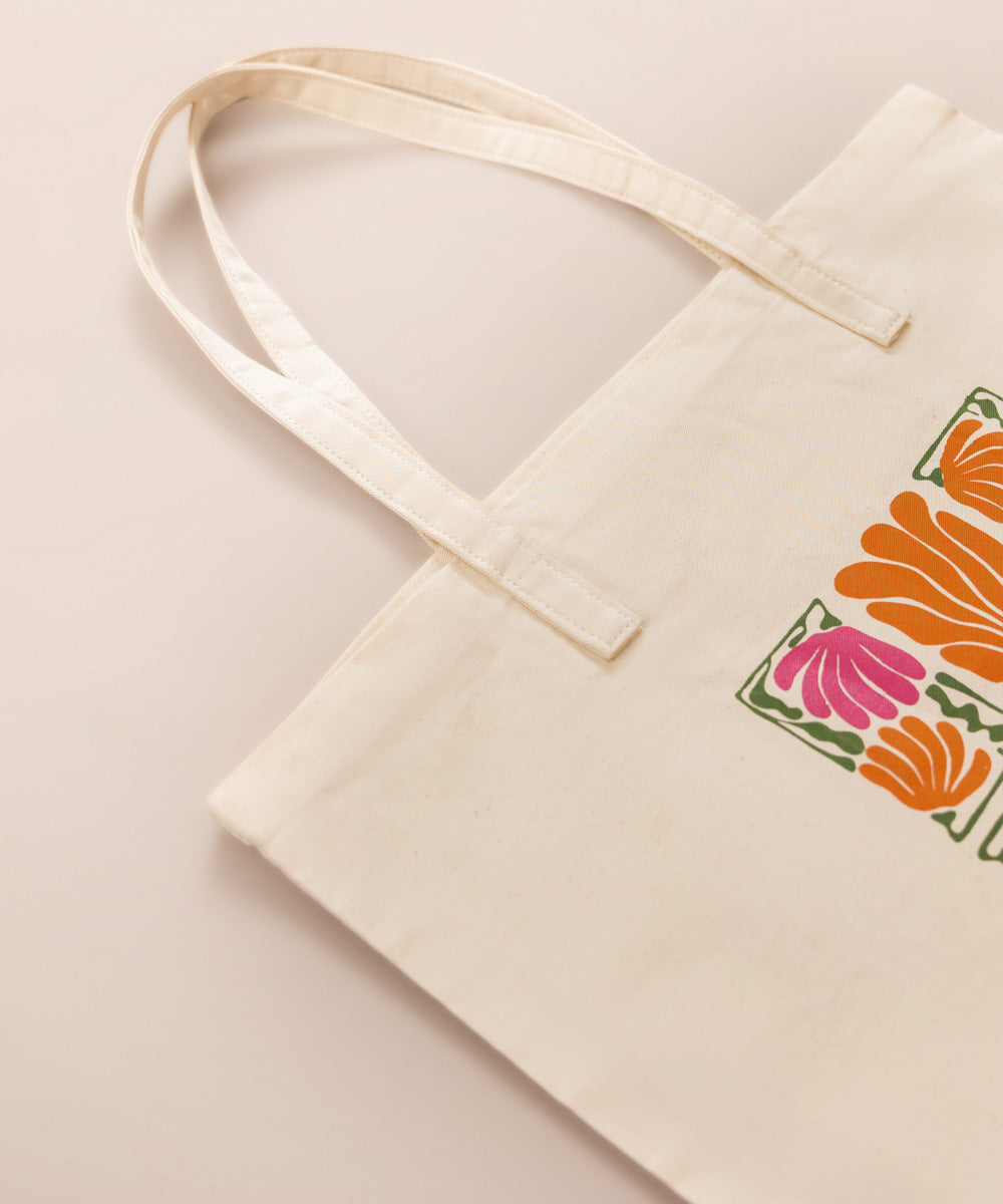 Digitally Printed Beige Cotton Fabric Tote Bag