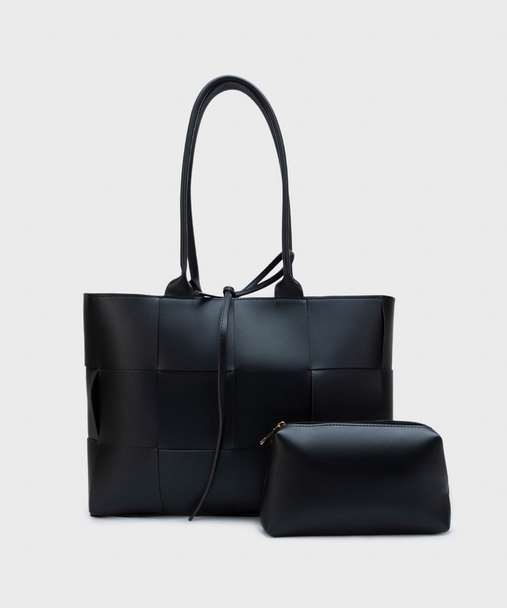 Women's Black Faux Leather Tote Bag