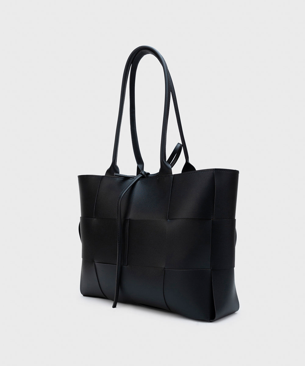 Women's Black Faux Leather Tote Bag