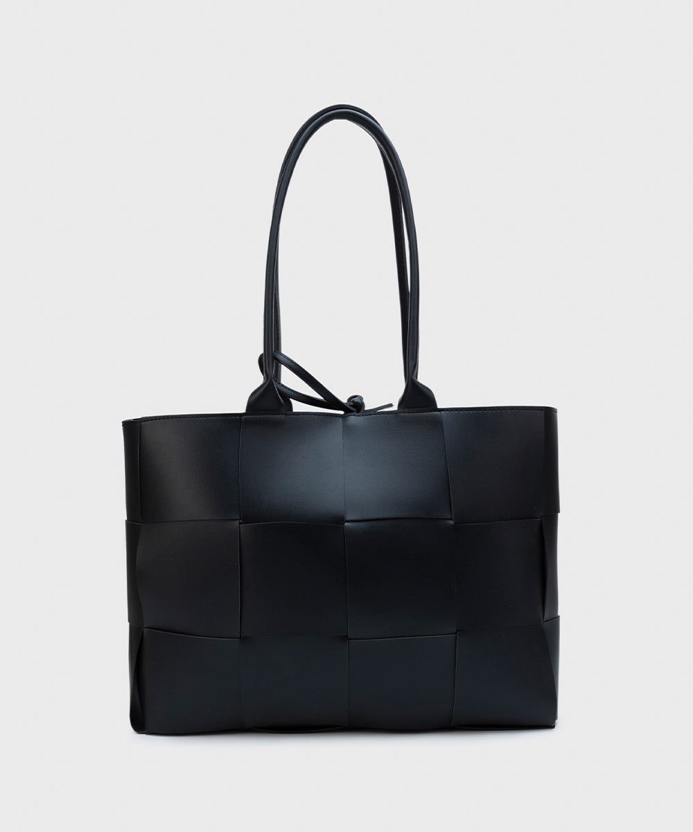 Women's Black Faux Leather Tote Bag