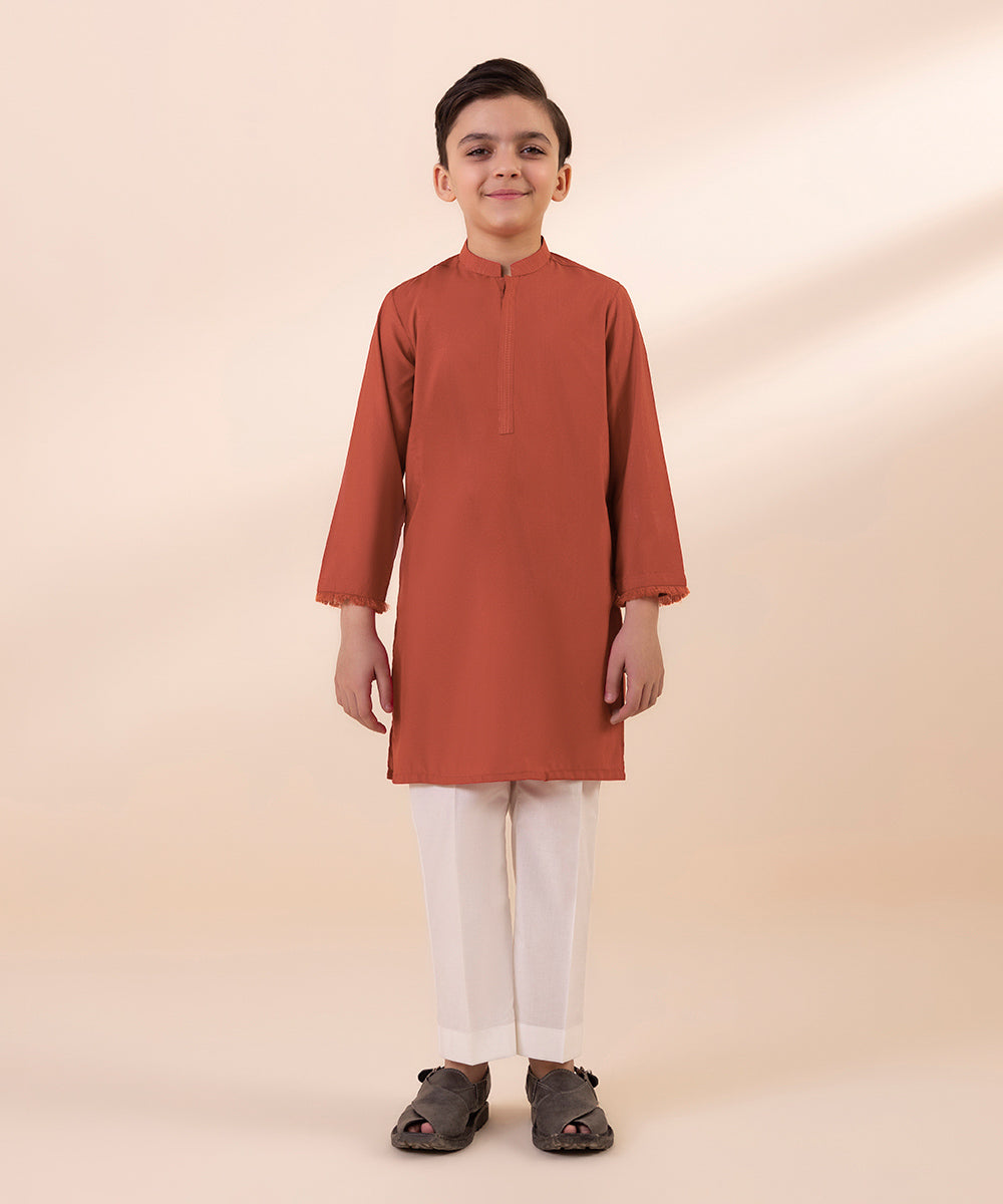 Kids East Boys Orange Dyed Dobby Kurta