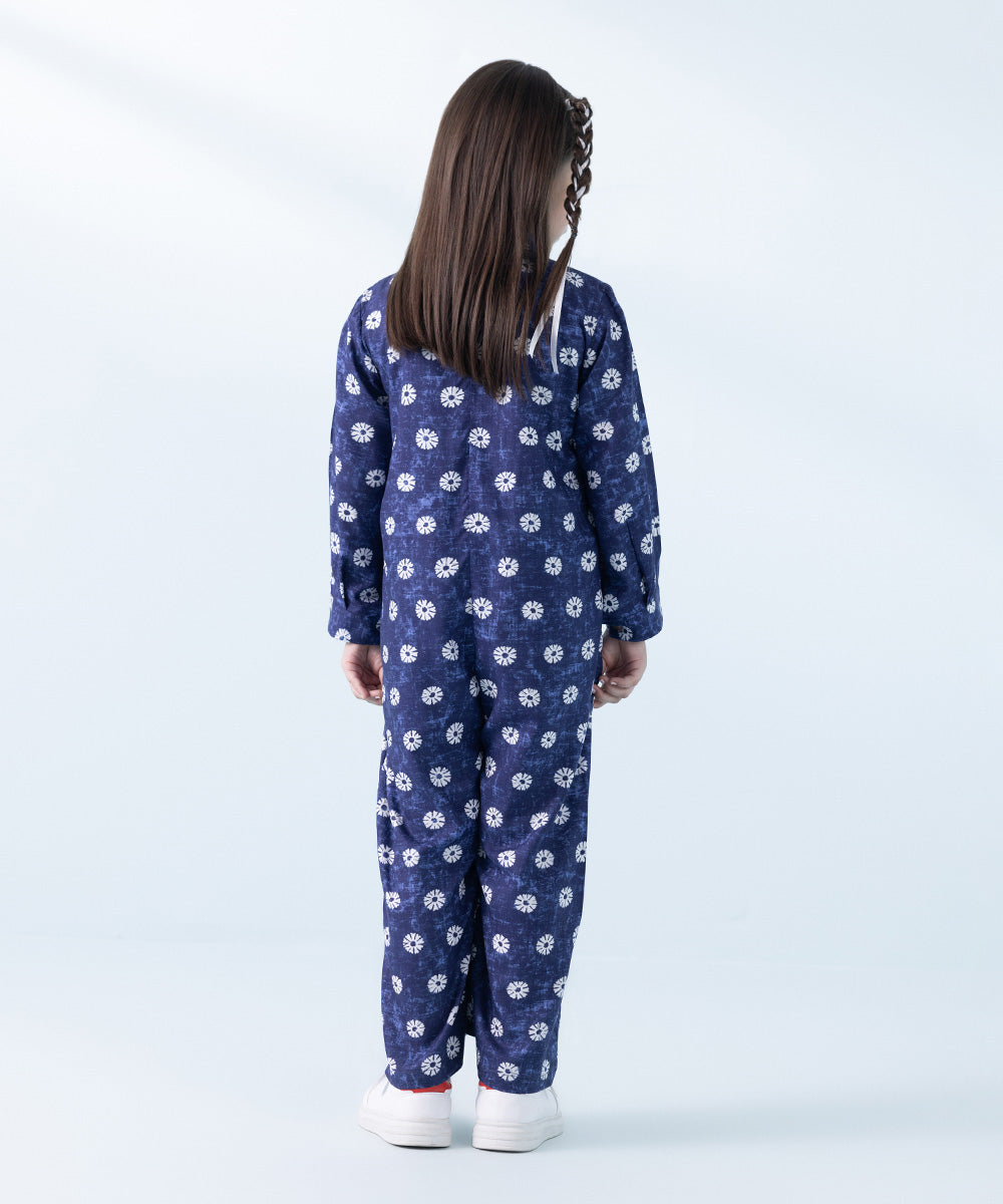 Kids East Girls Blue Printed Arabic Lawn Jumpsuit