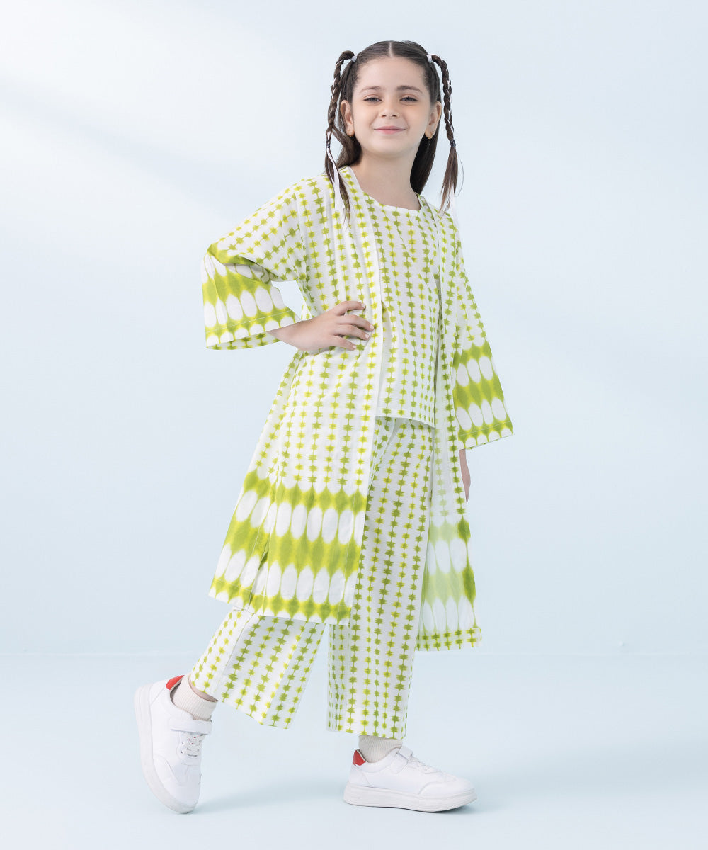 Kids East Girls Green 3 Piece Printed Lawn Suit