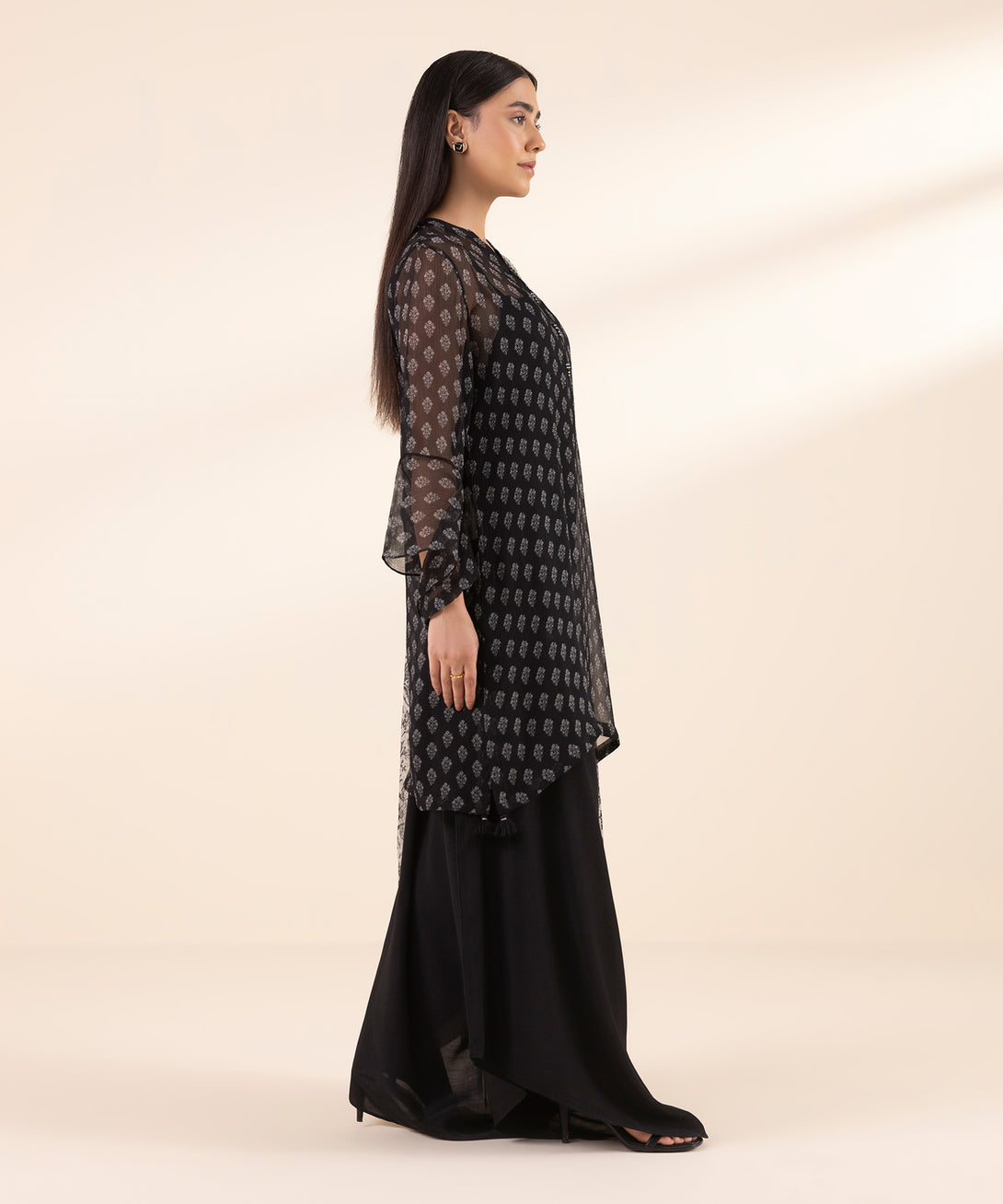 Women's Unstitched Chiffon Printed Black 3 Piece Suit