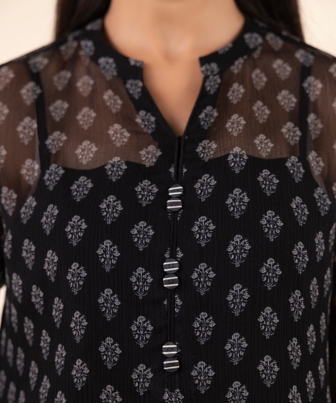Women's Unstitched Chiffon Printed Black 3 Piece Suit