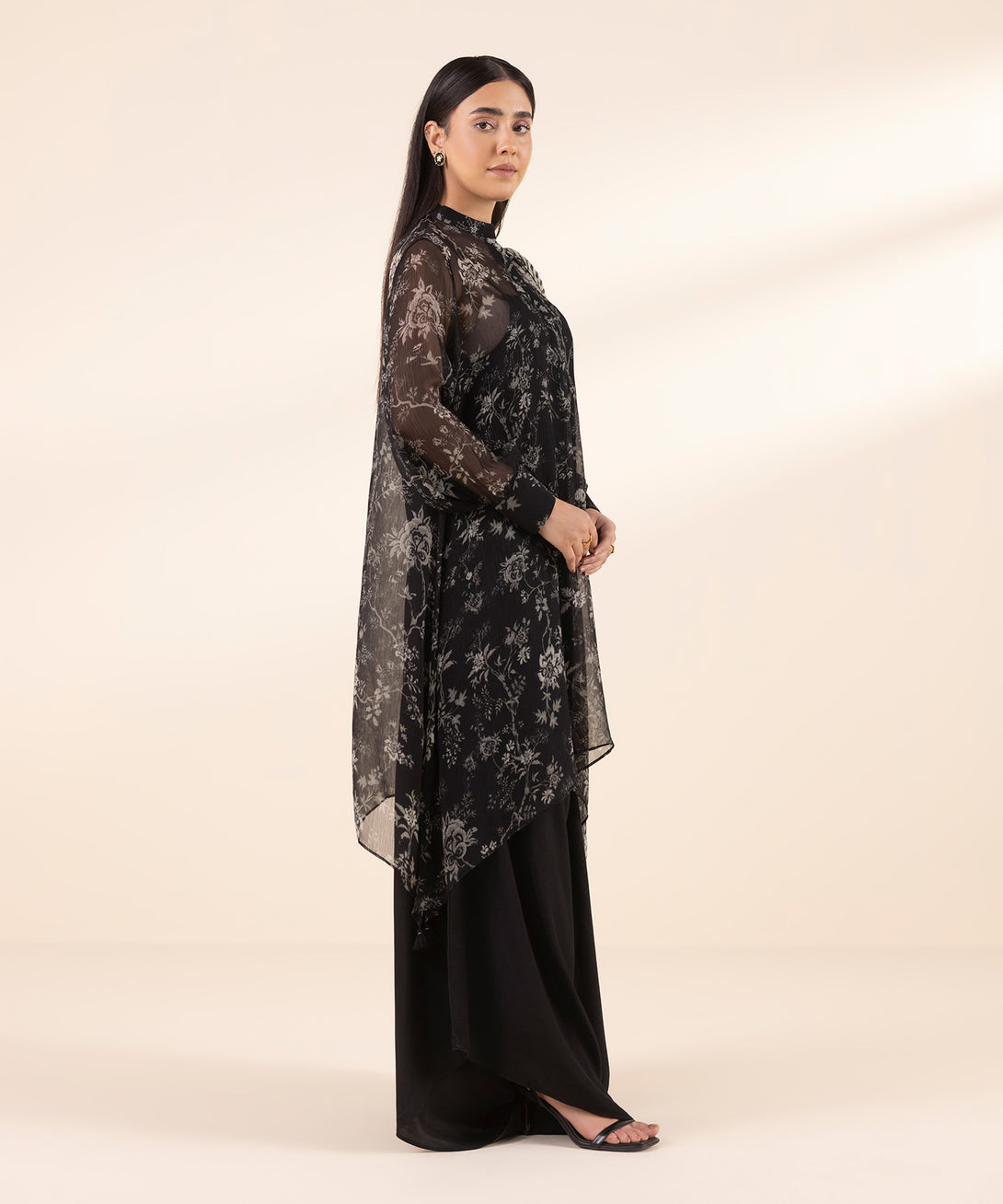 Women's Unstitched Chiffon Printed Black 3 Piece Suit