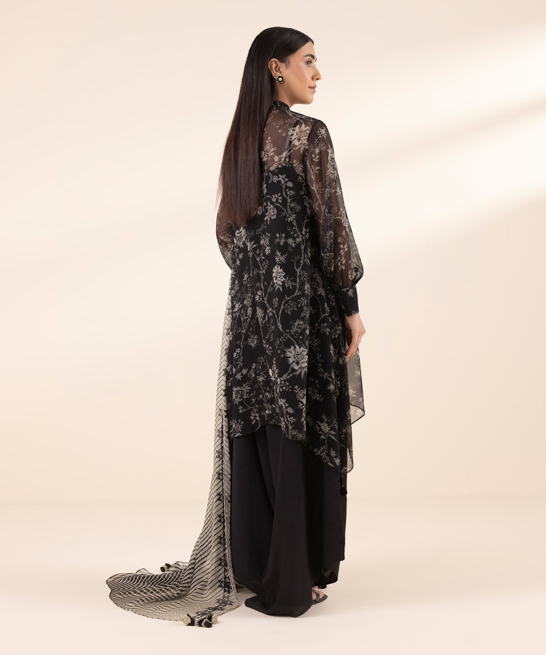 Women's Unstitched Chiffon Printed Black 3 Piece Suit