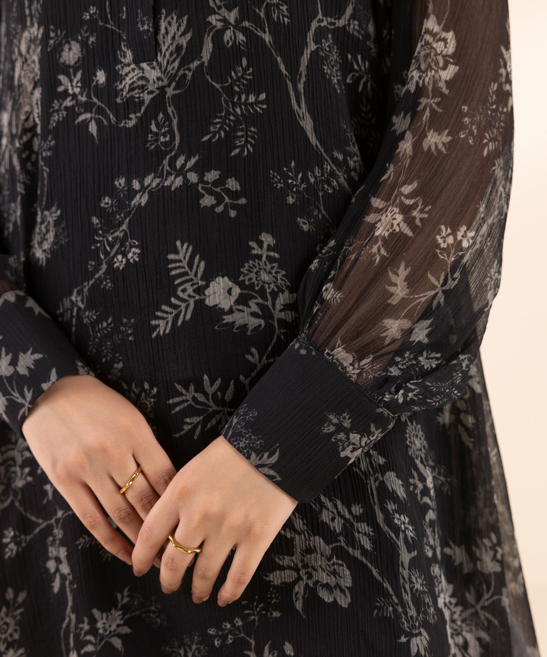 Women's Unstitched Chiffon Printed Black 3 Piece Suit