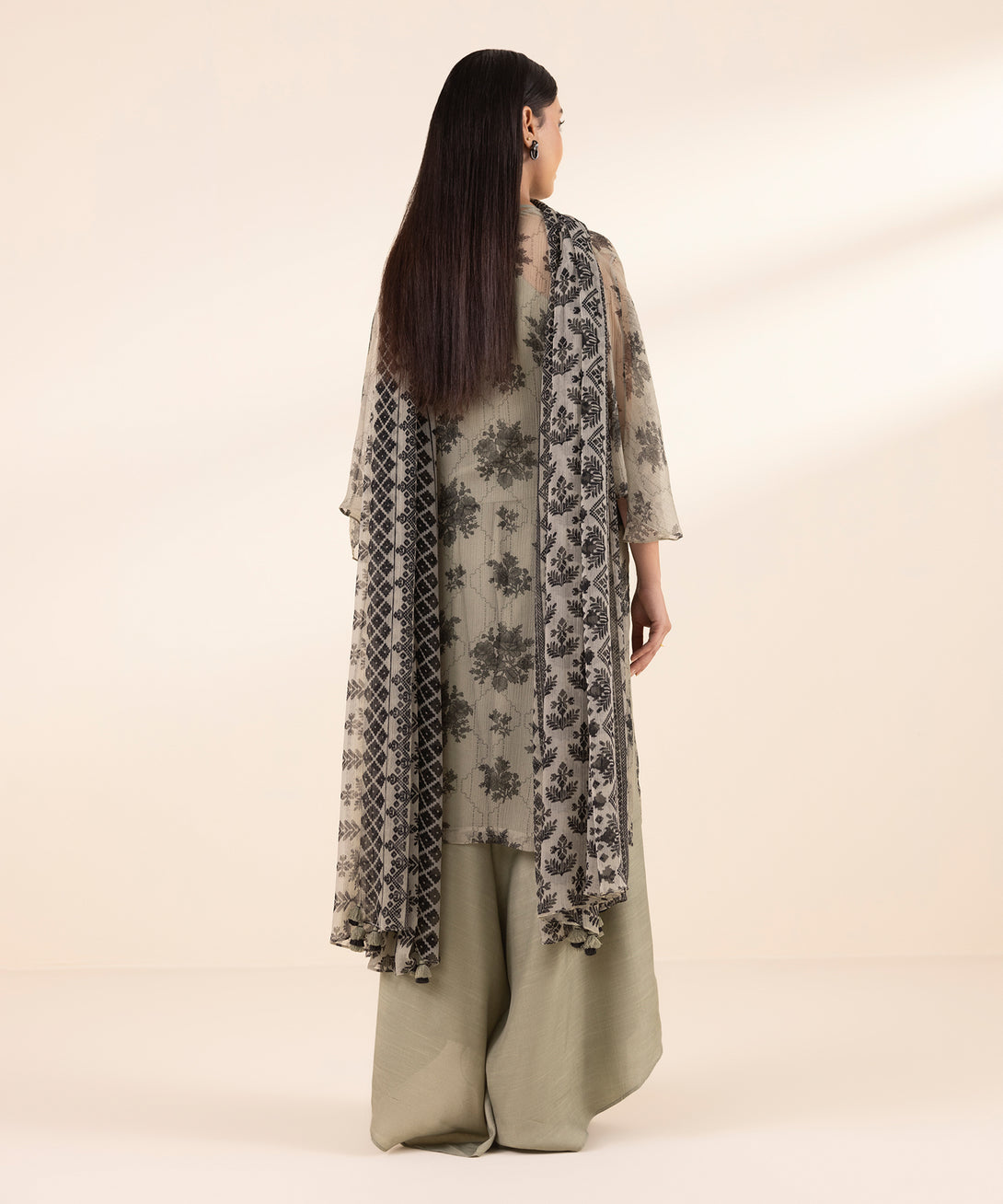 Women's Unstitched Chiffon Printed Grey 3 Piece Suit
