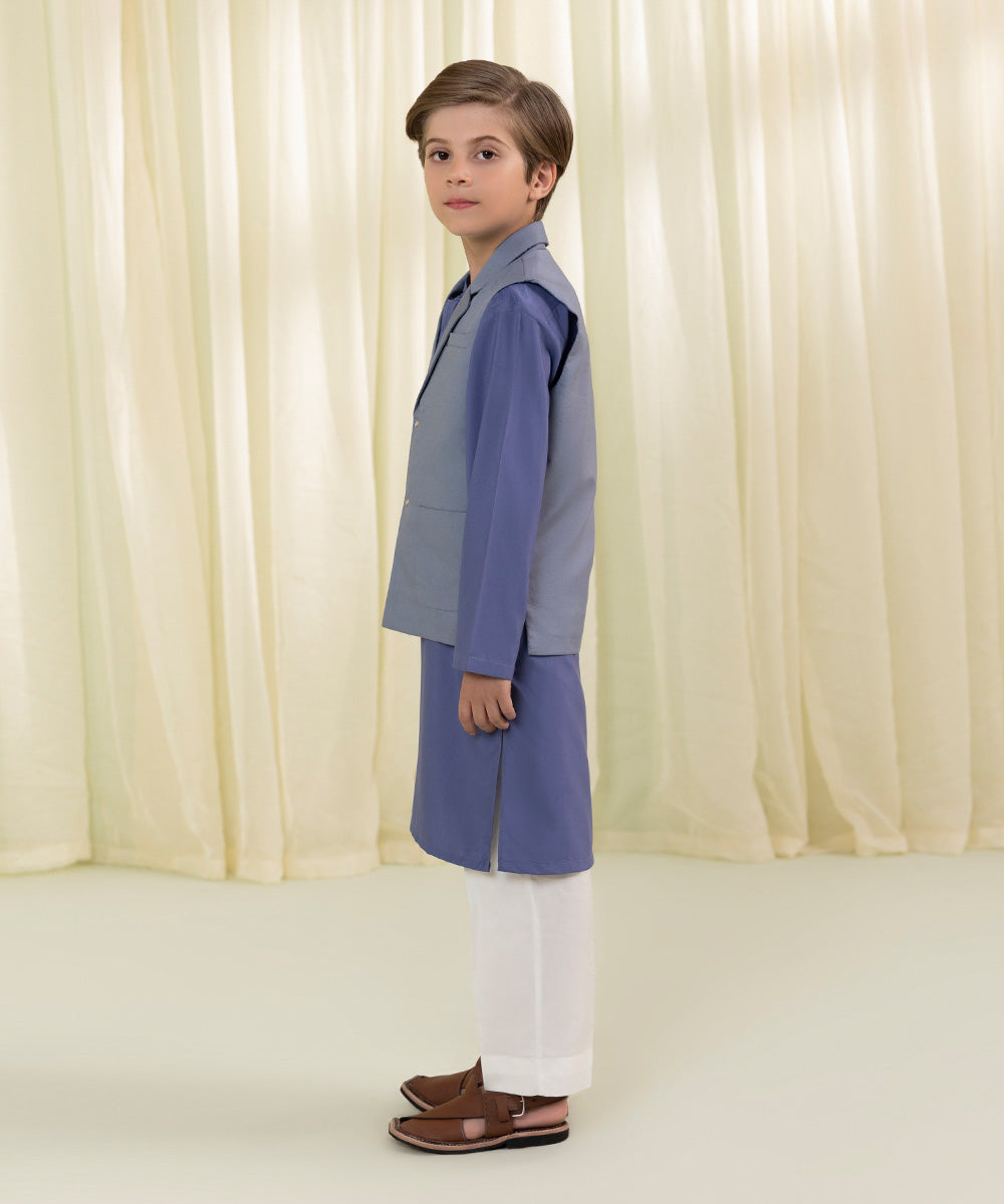 Boys Blue Dyed Cambric Waistcoat