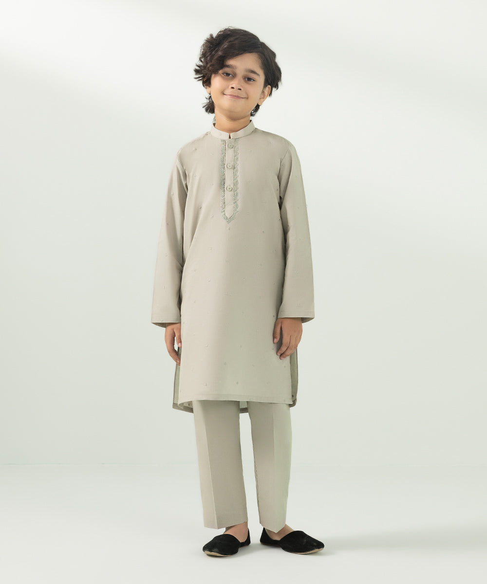 Kids East Boys Grey Embroidered Cambric Suit