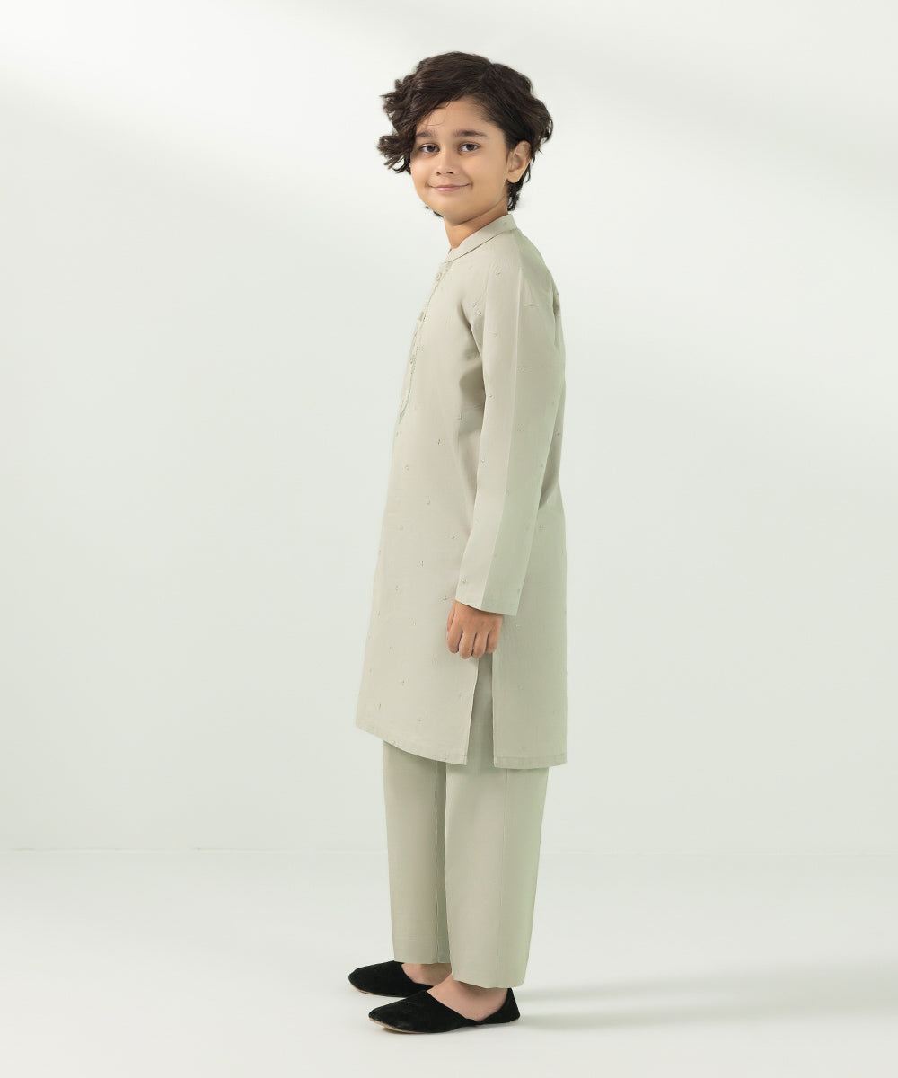 Kids East Boys Grey Embroidered Cambric Suit