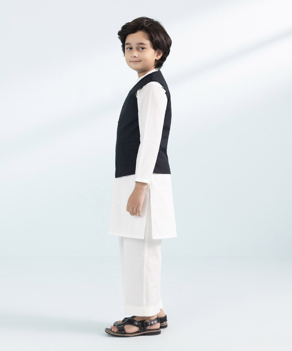 Kids East Boys Black Jacquard Waistcoat