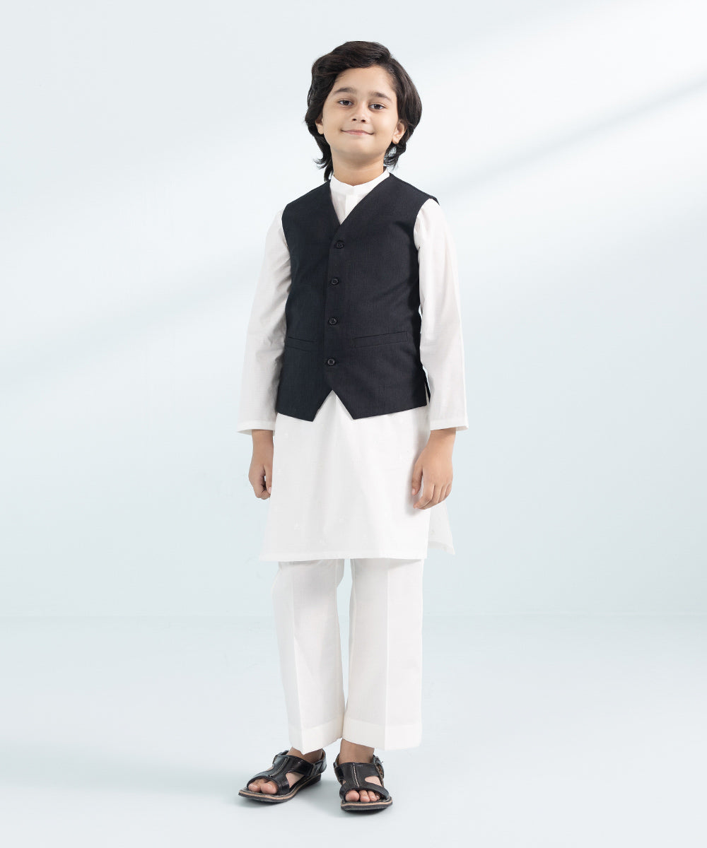 Kids East Boys Black Jacquard Waistcoat