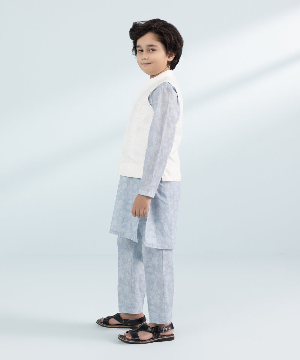 Kids East Boys White Embroidered Cambric Waistcoat