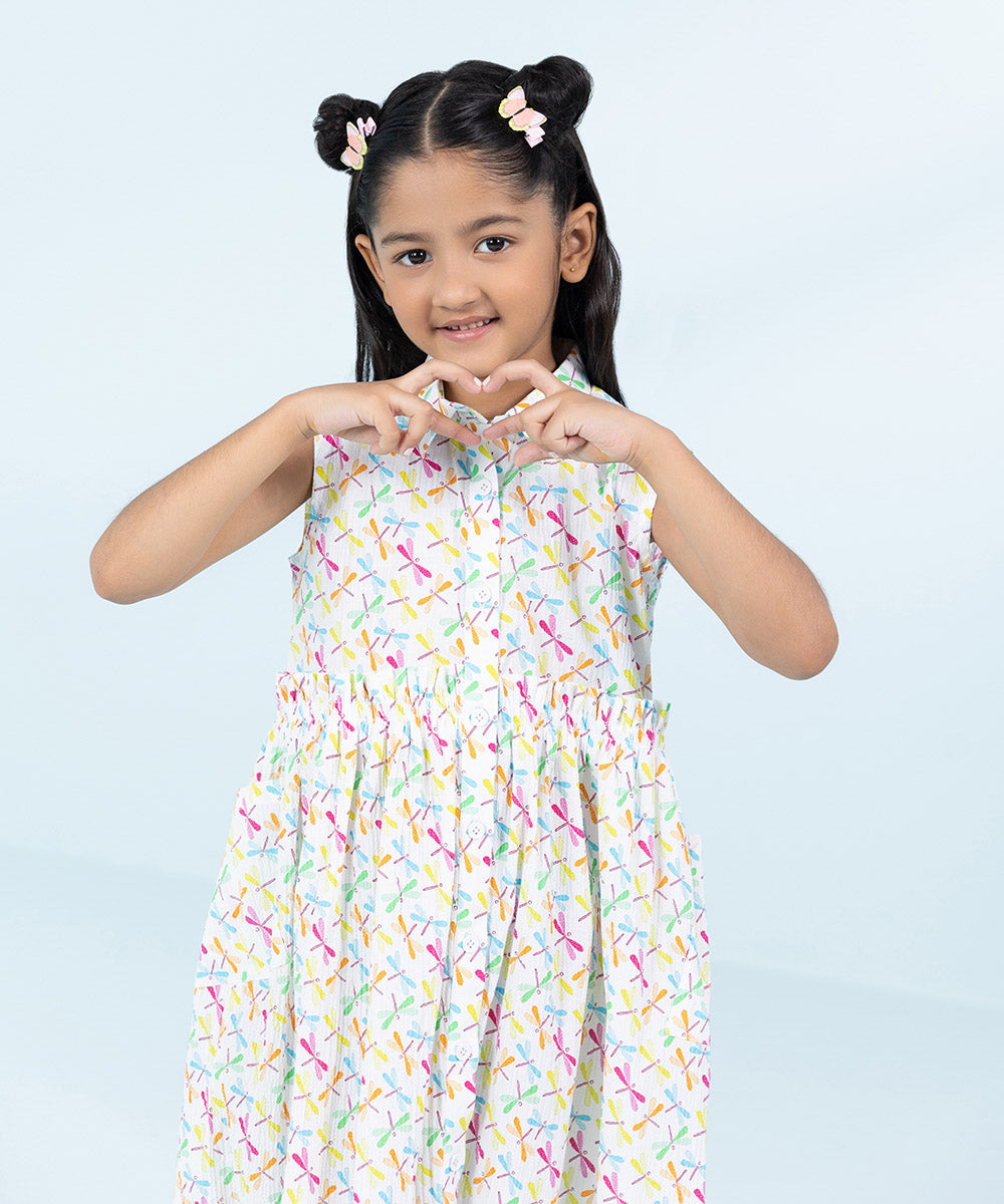 Kids East Girls Multi Printed Seersucker Dress