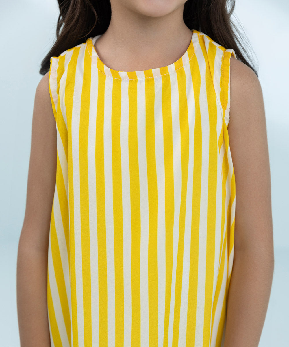 Kids East Girls Yellow  Printed Blended Grip Dress