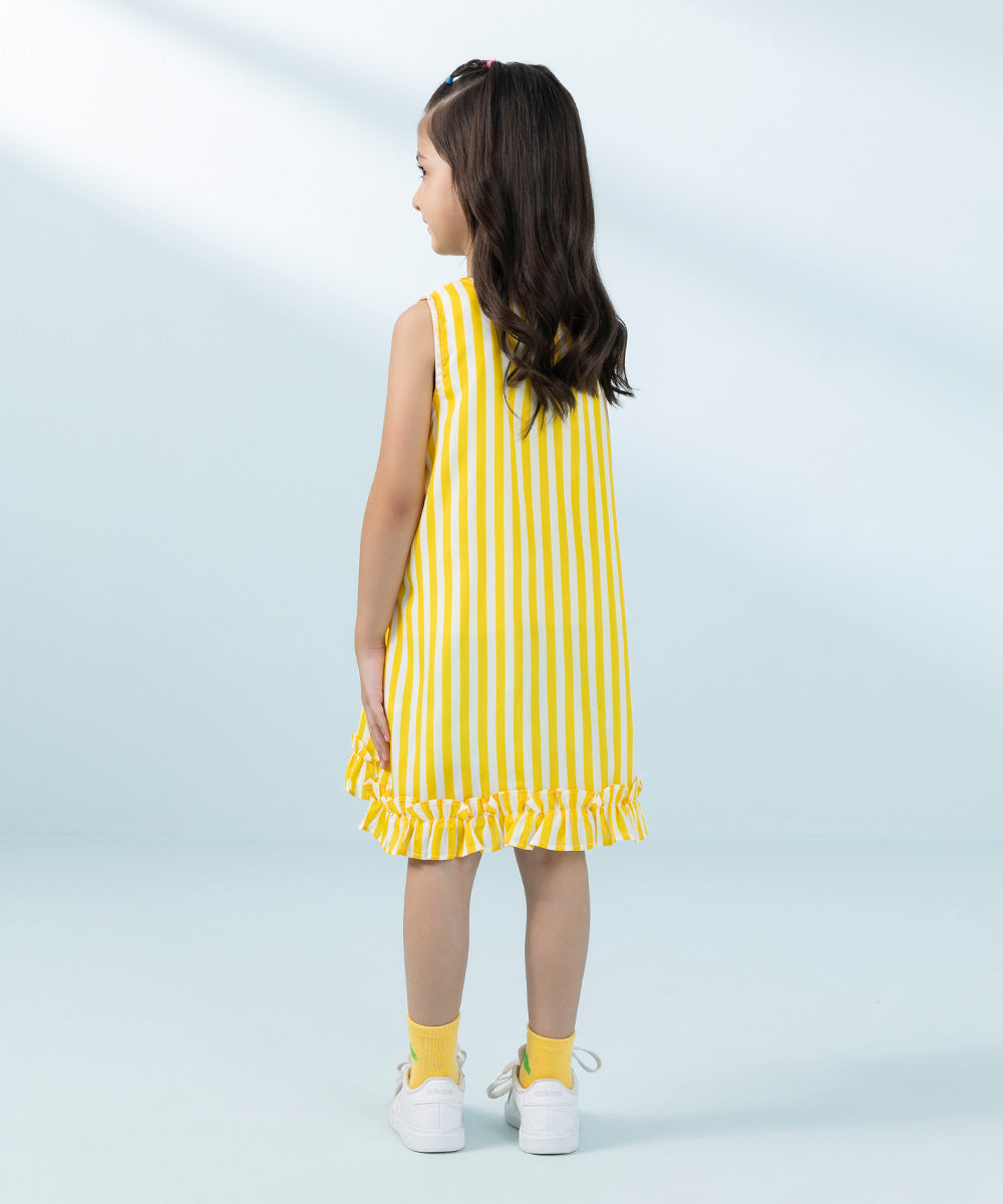 Kids East Girls Yellow  Printed Blended Grip Dress