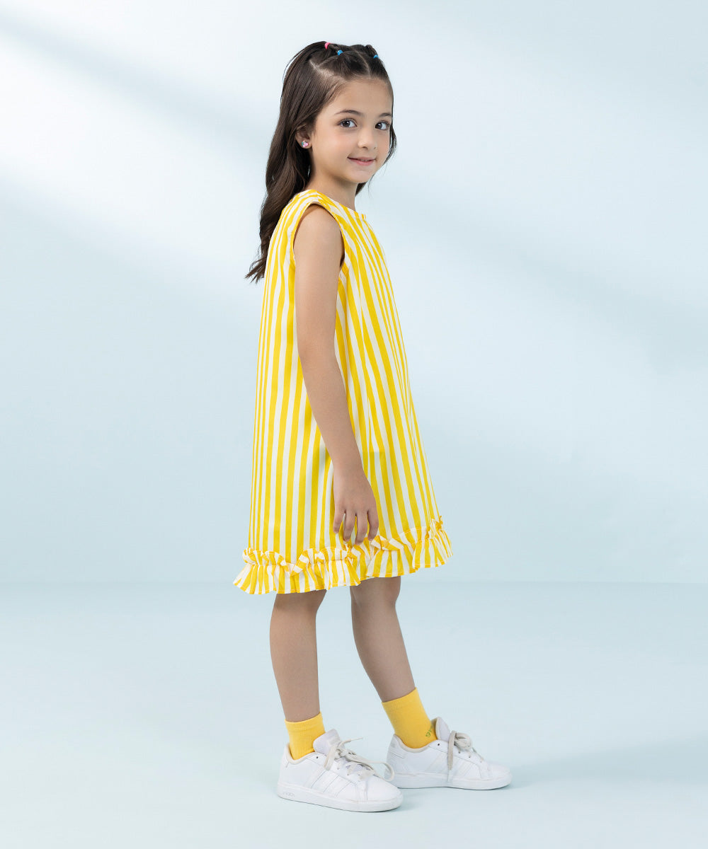 Kids East Girls Yellow  Printed Blended Grip Dress