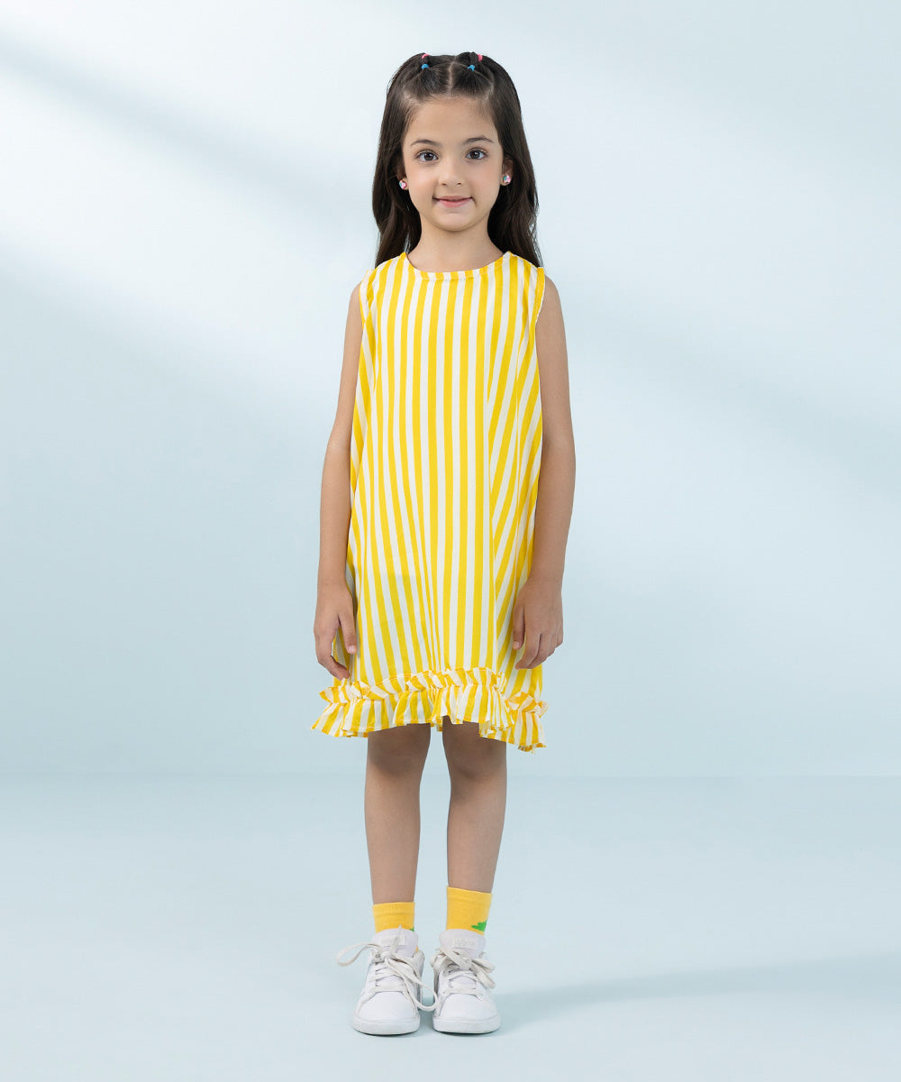 Kids East Girls Yellow  Printed Blended Grip Dress