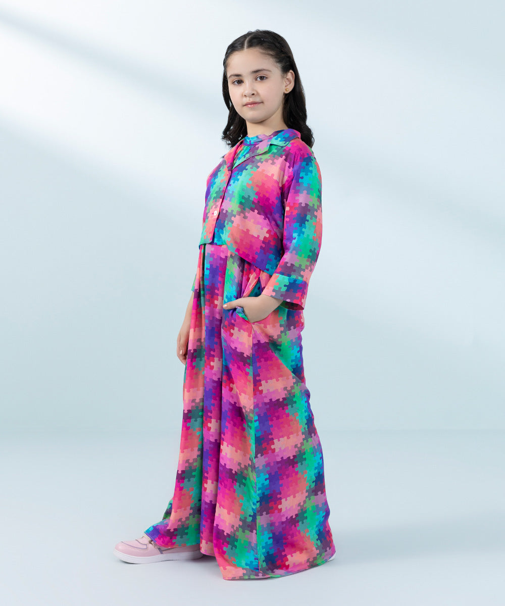 Kids East Girls Multi Printed Linen Jumpsuit