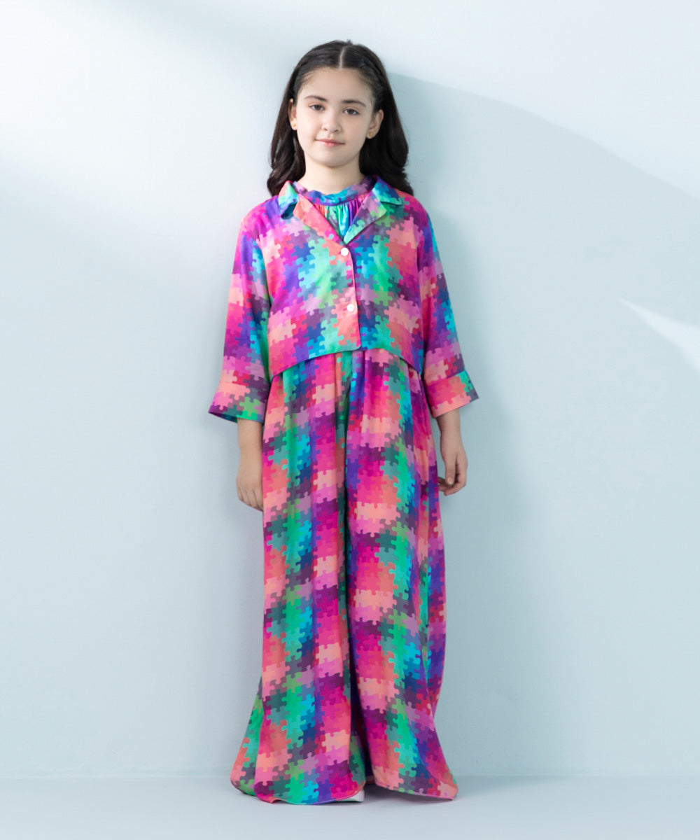 Kids East Girls Multi Printed Linen Jumpsuit