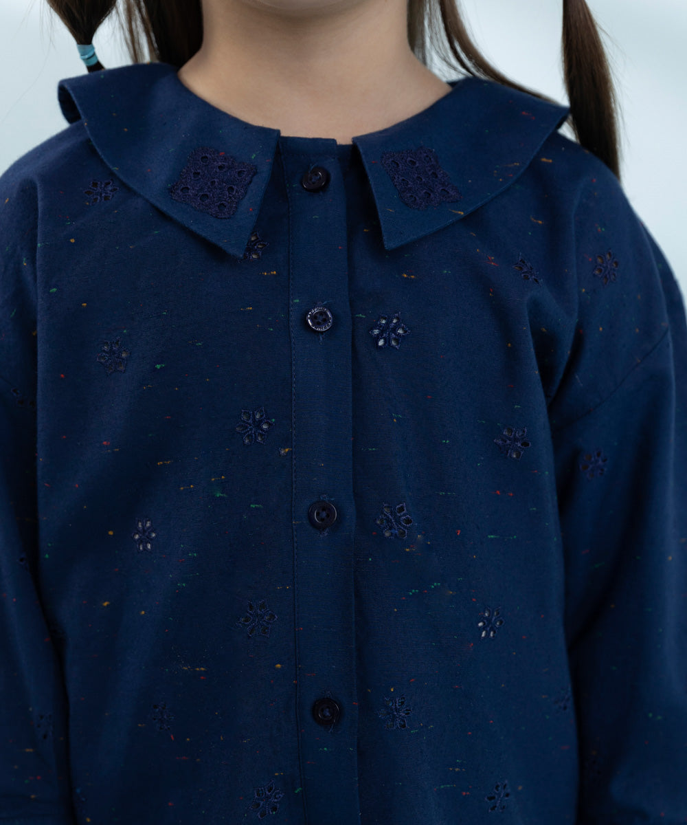 Kids East Girls Navy Blue Embroidered Multi Neps Top