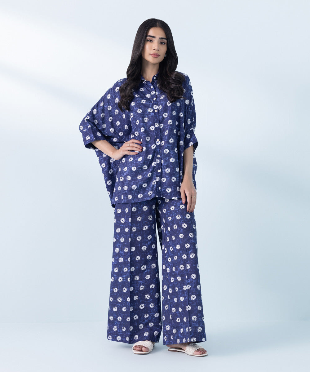 Women's Blue 2 Piece Printed Arabic Lawn Suit