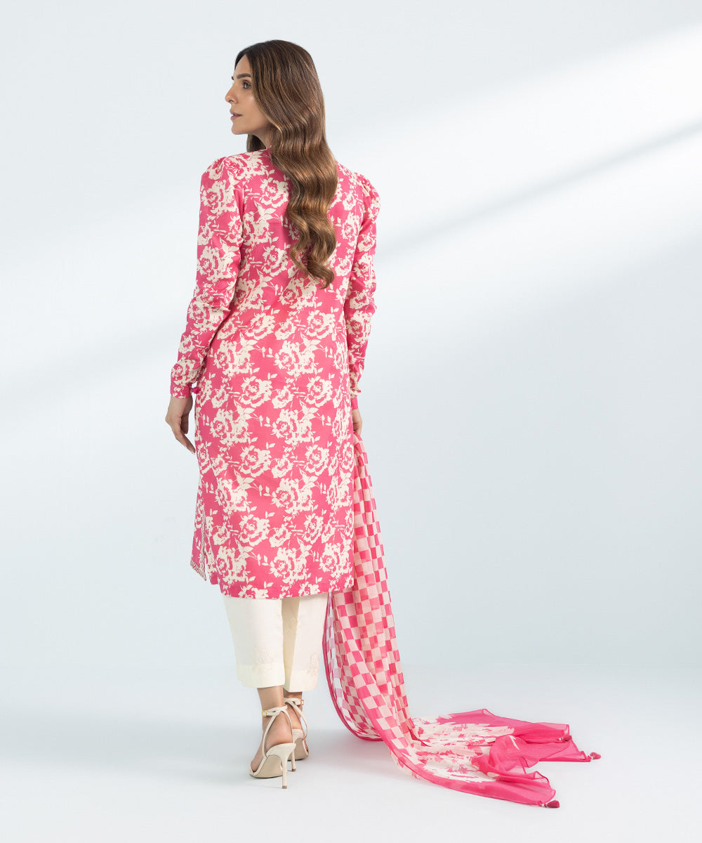 Women's Pret Slub Lawn Printed Embroidered Pink 3 Piece Suit