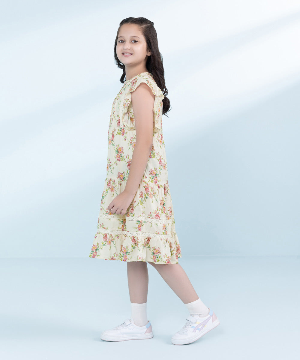 Kids Off-White 1 Piece Printed Arabic Lawn Dress