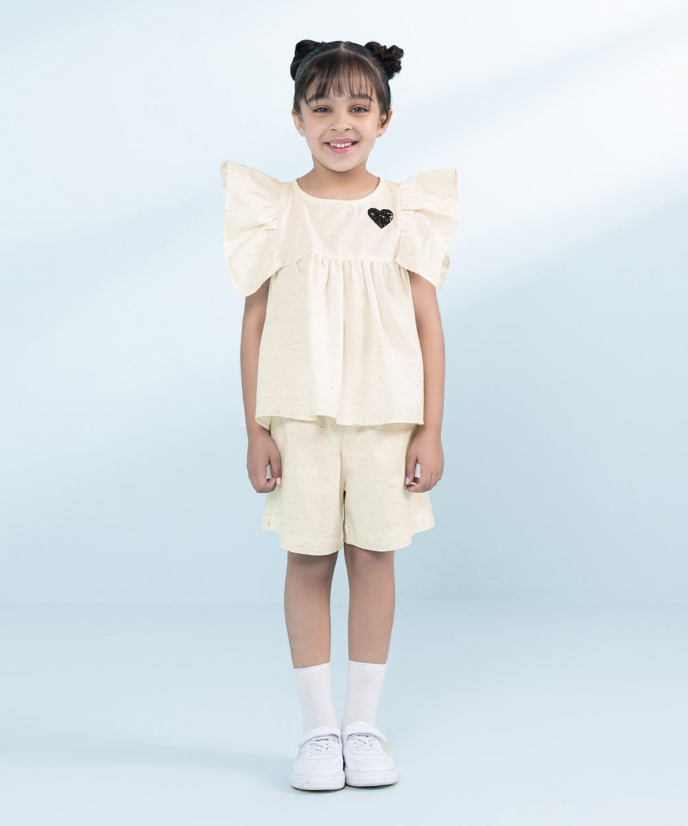 Kids White 2 Piece Embroidered Multi Neps Suit