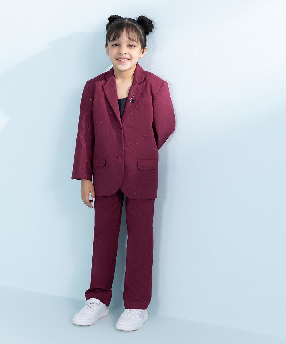 Kids Maroon 2 Piece Dyed Multi Neps Suit