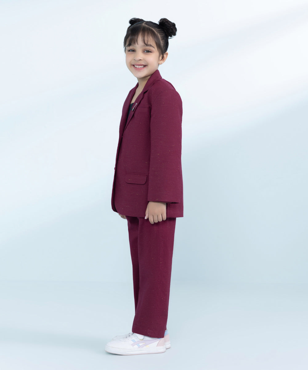 Kids Maroon 2 Piece Dyed Multi Neps Suit