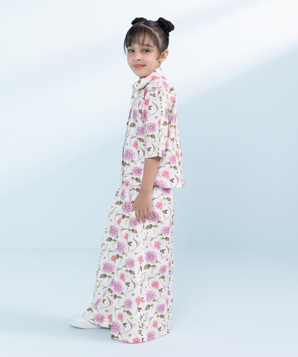 Kids White 2 Piece Printed Poplin Suit