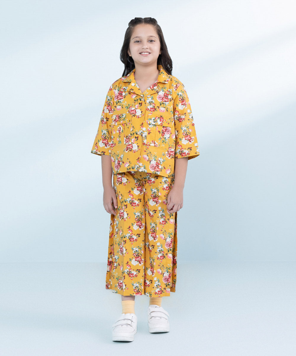 Kids Mustard 2 Piece Printed Poplin Suit