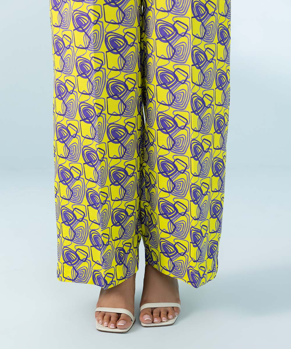 Women's Yellow Viscose Raw Silk Shirt and Trousers