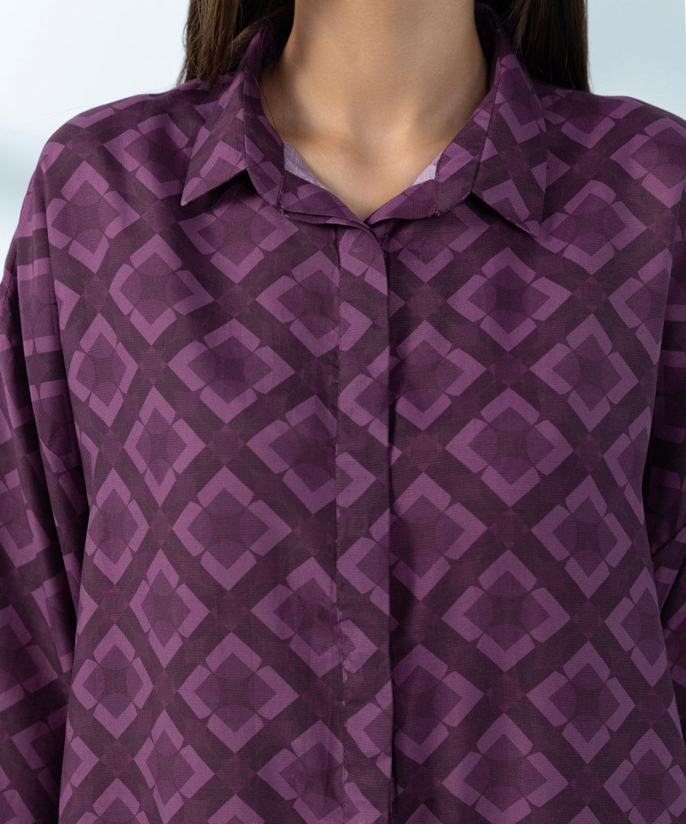 Women's Purple Viscose Raw Silk Shirt and Trousers