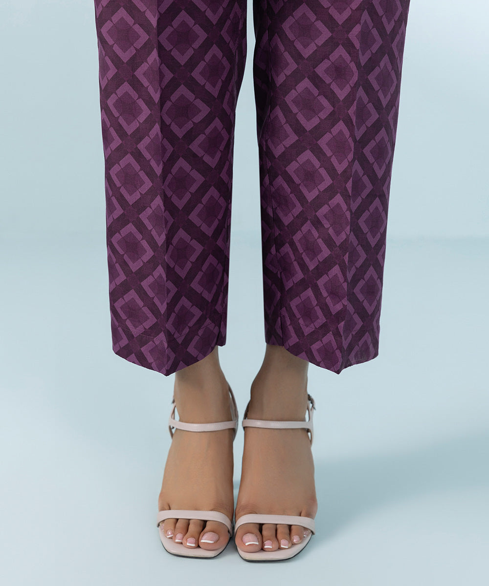 Women's Purple Viscose Raw Silk Shirt and Trousers