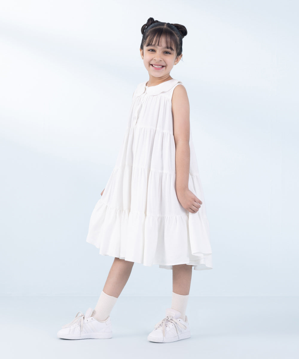 Girl's White Dyed Bedforf Dress