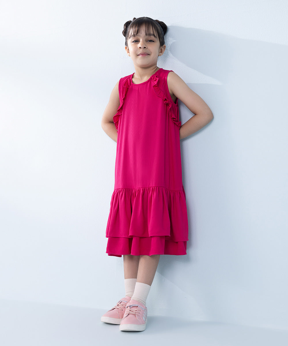 Girl's Pink Dyed Bedford Dress