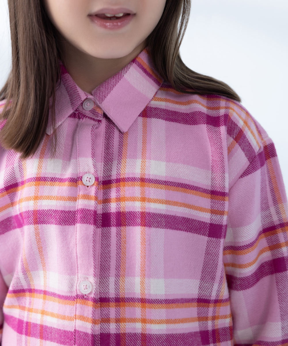 Girl's Pink Printed Flannel Shirt