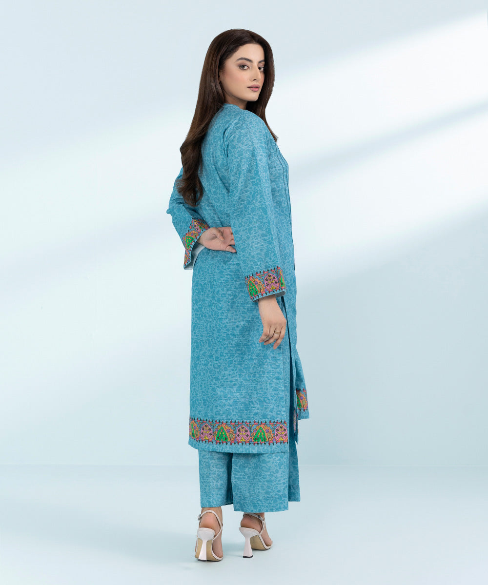 Women's Blue 2 Piece- Printed Khaddar Suit