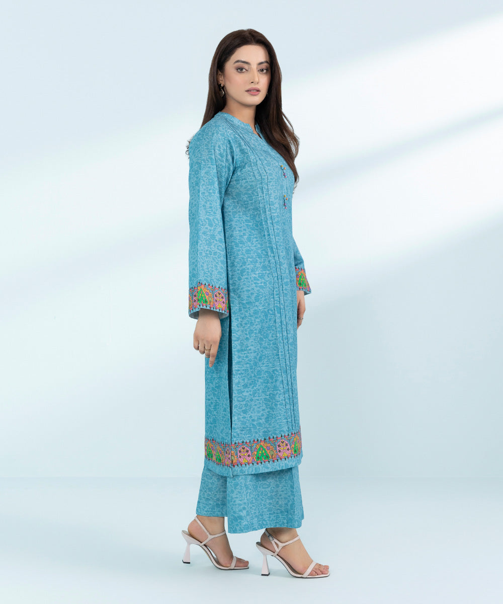 Women's Blue 2 Piece- Printed Khaddar Suit